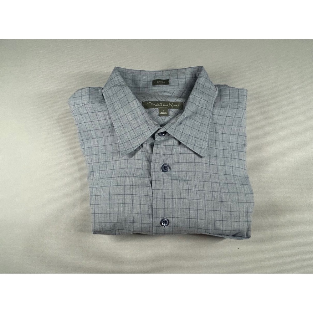 Madeline Finn Mens Classic Fit Blue Windowpane Check Long Sleeve Button Down L - Picture 5 of 6